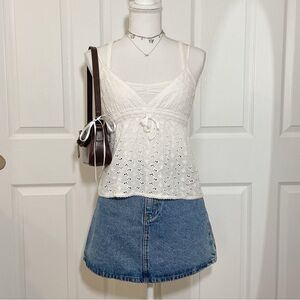 Brandy Melville eyelet babydoll tank with ribbon and adjustable straps